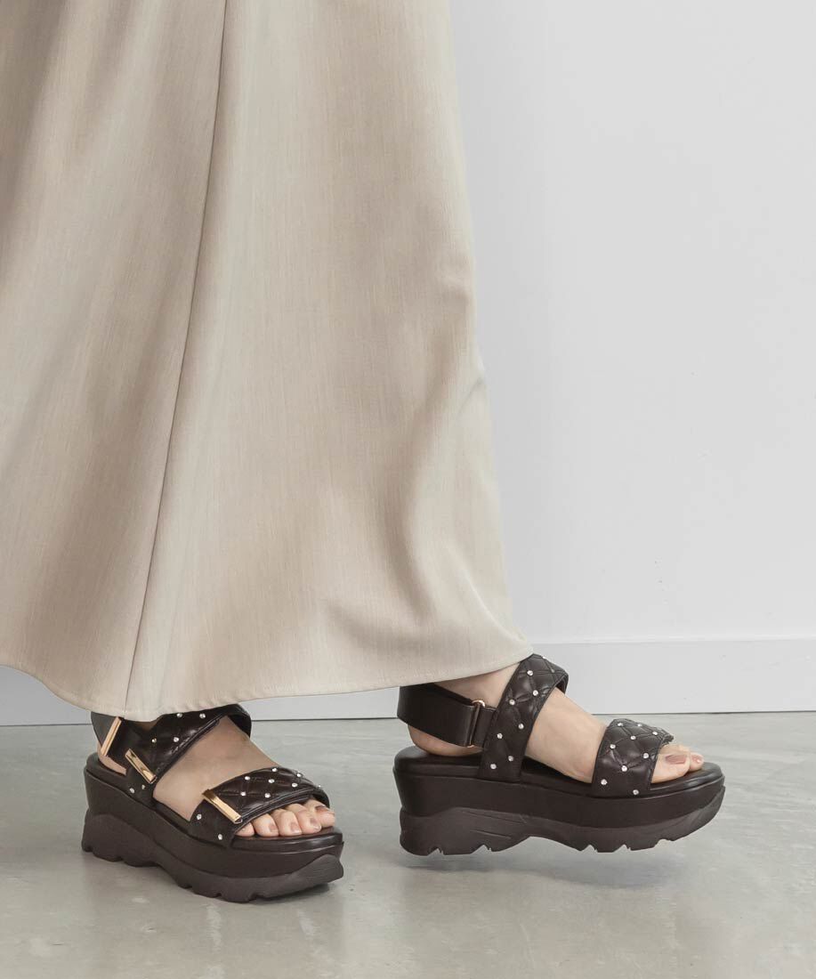  「ビジュー&times;キルティング スポーツサンダル」|サンダル|