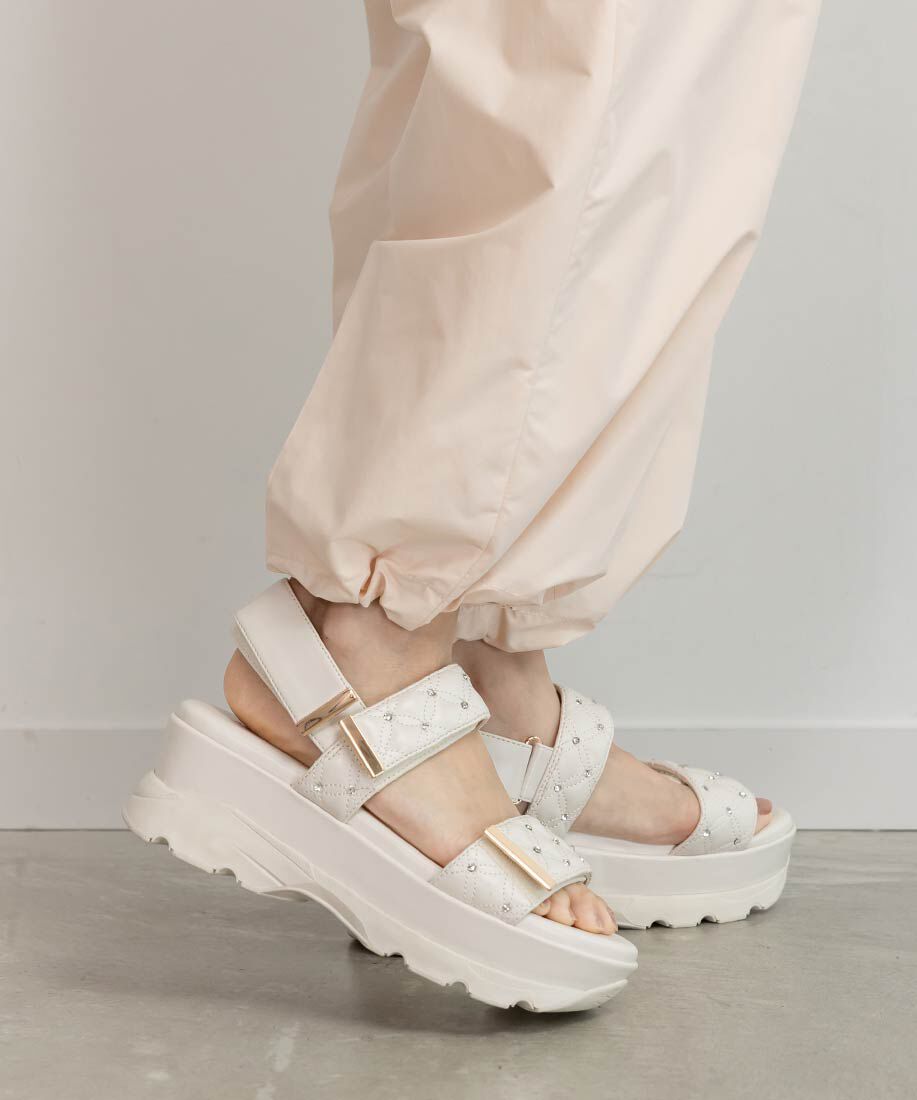  「ビジュー&times;キルティング スポーツサンダル」|サンダル|