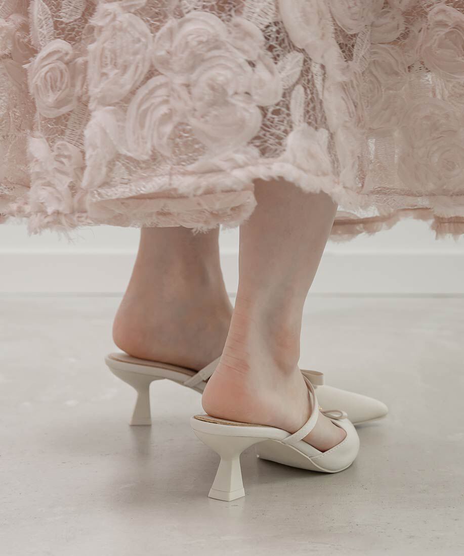  「ビジューリボンTストラップミュールパンプス」|パンプス|