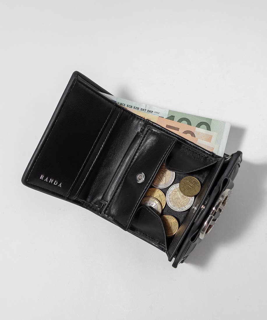  「ビジューパーツキルティング三つ折りウォレット」|財布|