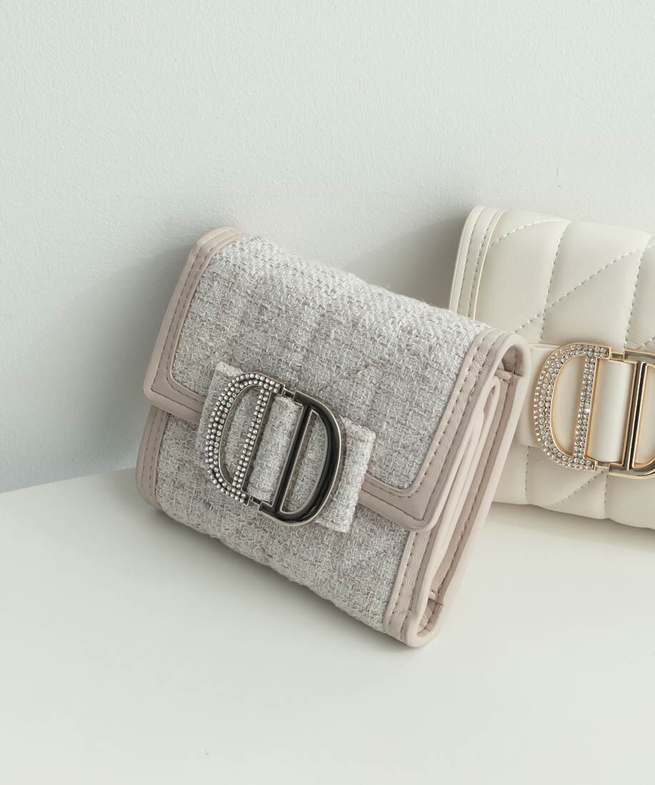  「ビジューパーツキルティング三つ折りウォレット」|財布|ピンク