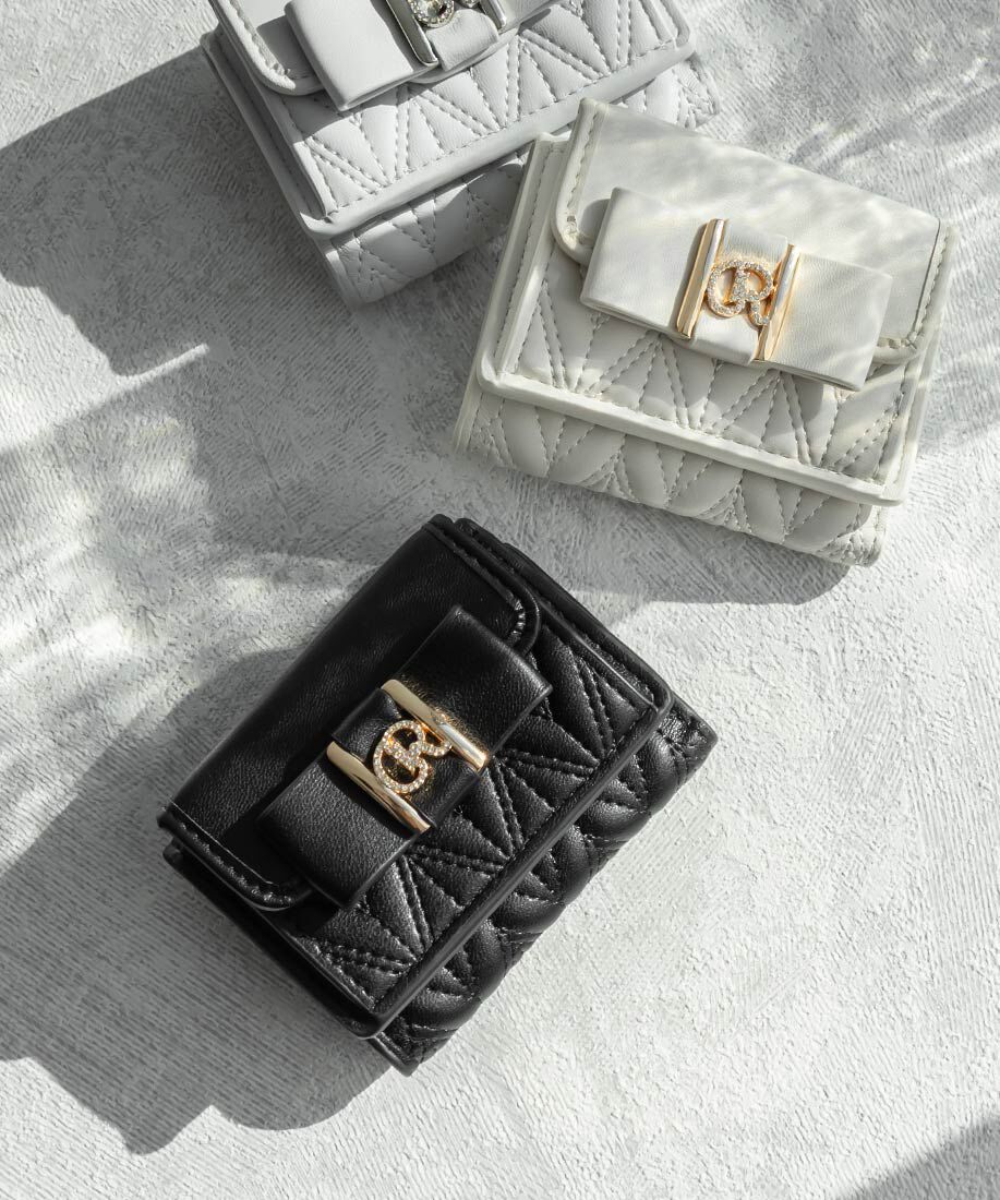  「ビジューモノグラムリボン三つ折りウォレット」|財布|