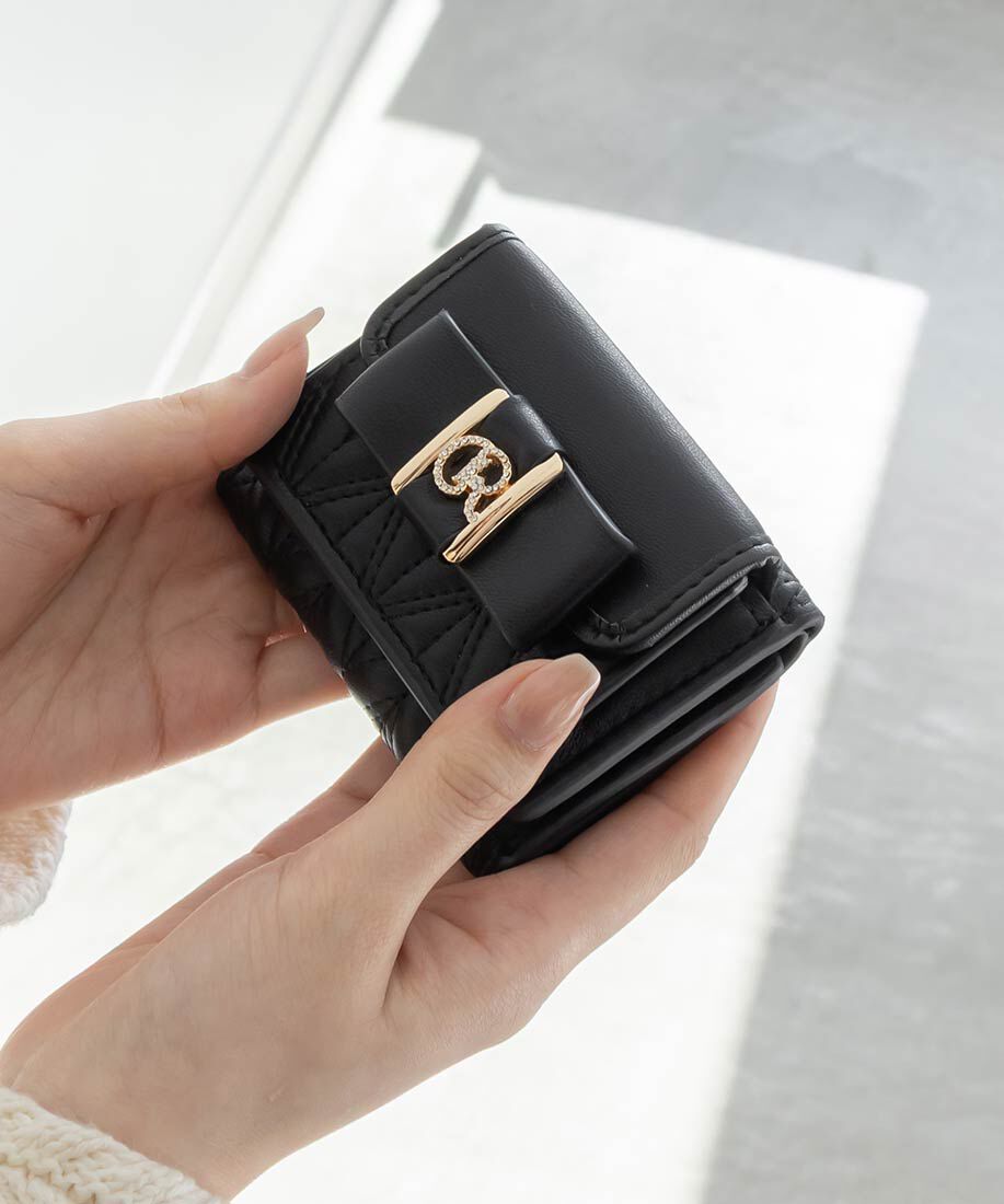  「ビジューモノグラムリボン三つ折りウォレット」|財布|