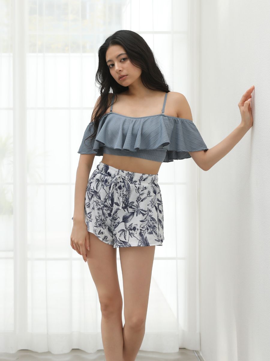 PEAK&PINE「【新作】無地リブ素材オフショルダーワンピ見えビキニ」|ビキニ|