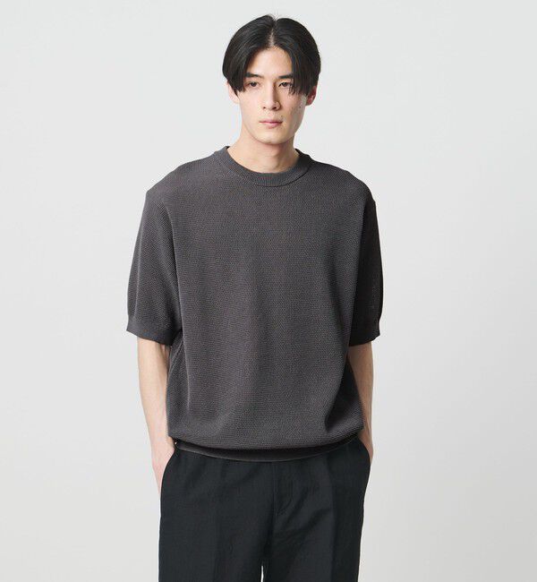 UNITED ARROWS「シャーリーカーン バーズアイ ショートスリーブ クルーネック ニットTシャツ」|ニット・セーター|MD.GRAY