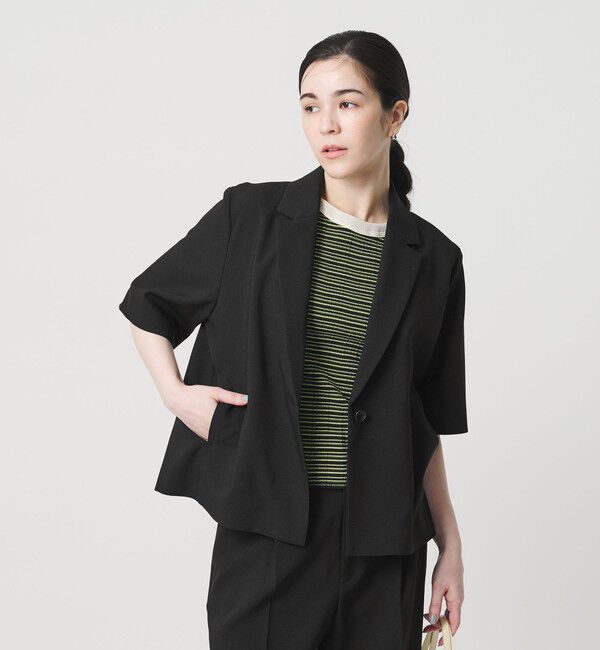 BEAUTY&YOUTH UNITED ARROWS「【WEB限定 Wardrobe DAILY MINIMAL】メランジ ハーフスリーブジャケット ウォッシャブル」|テーラードジャケット|