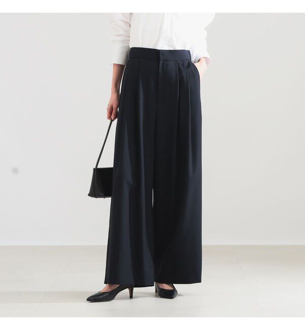 Demi-Luxe BEAMS 「ATON / ウールトロピカル ワイドイージーパンツ」|チノ|NAVY