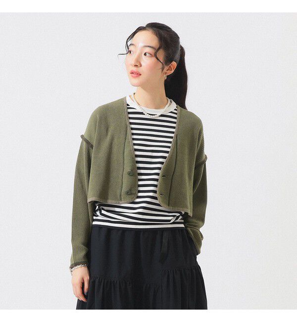 BEAMSBOY「ショート ミリタリー ライナー カーディガン」|ニット・セーター|OLIVE