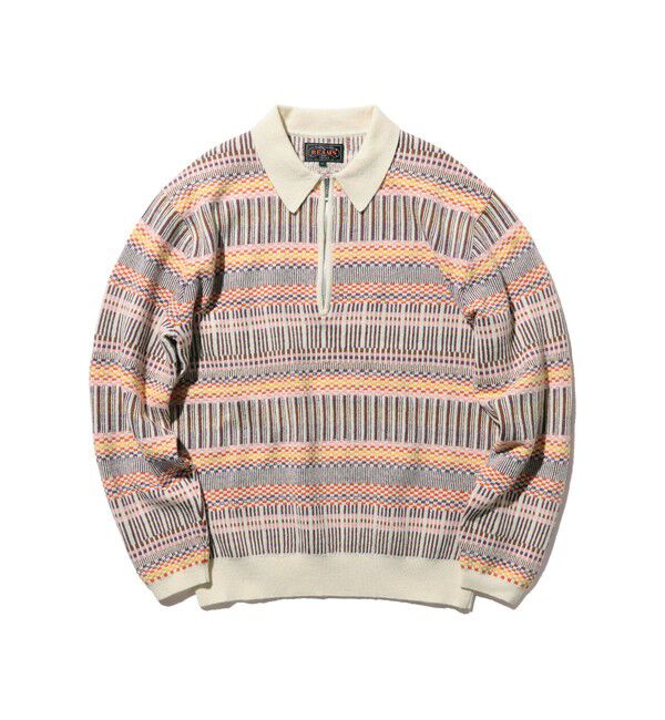 BEAMS PLUS「Half Zip Knit Polo Jacquard」|ポロシャツ|