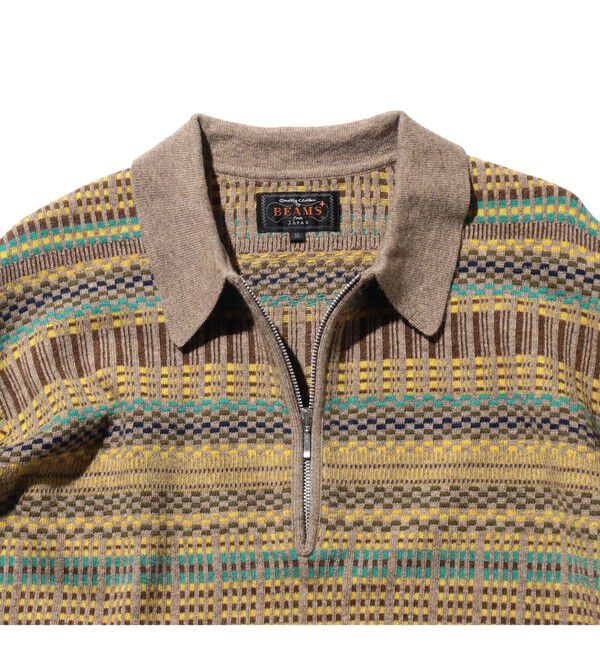 BEAMS PLUS「Half Zip Knit Polo Jacquard」|ポロシャツ|