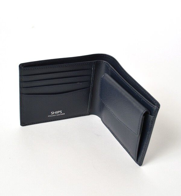 SHIPS「SHIPS:【SAFFIANO LEATHER】 イタリアンレザー 2つ折 財布」|財布|ネイビー