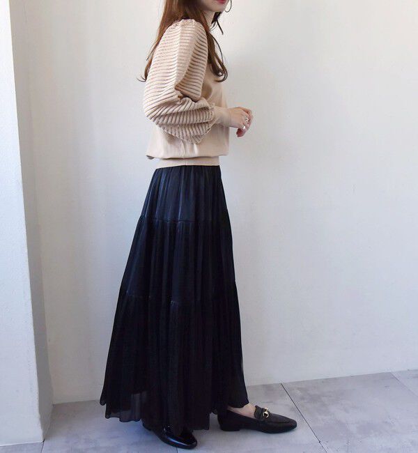 quaranciel「quaranciel:〈手洗い可能〉シアー ボーダー ボリュームスリーブ プルオーバー」|ニット・セーター|