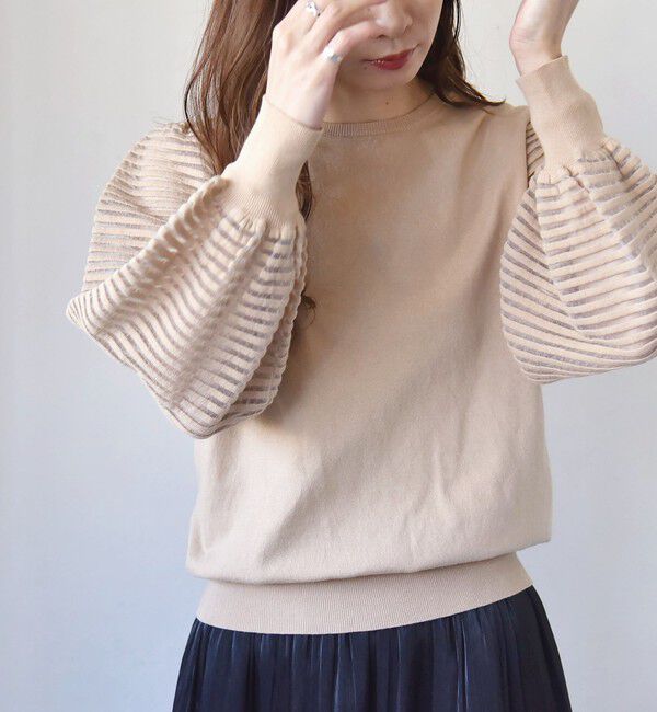 quaranciel「quaranciel:〈手洗い可能〉シアー ボーダー ボリュームスリーブ プルオーバー」|ニット・セーター|