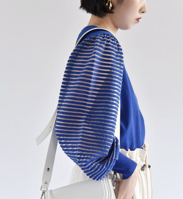 quaranciel「quaranciel:〈手洗い可能〉シアー ボーダー ボリュームスリーブ プルオーバー」|ニット・セーター|ブルー