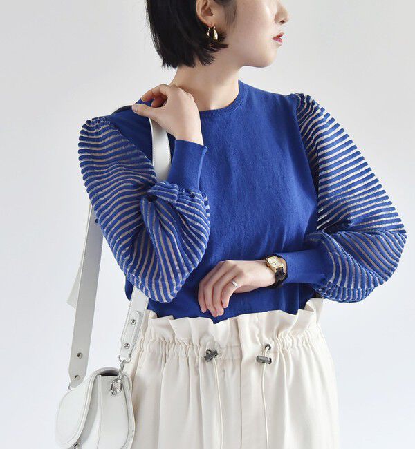 quaranciel「quaranciel:〈手洗い可能〉シアー ボーダー ボリュームスリーブ プルオーバー」|ニット・セーター|