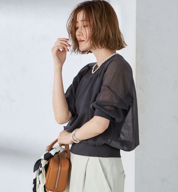 SHIPS for women「〈手洗い可能〉シアー ラメ 半袖 サマー ニット」|ニット・セーター|