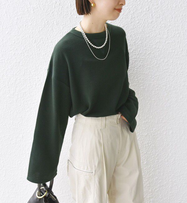 SHIPS for women「〈洗濯機可能〉ワイド スリーブ ワッフル プルオーバー」|Tシャツ・カットソー|
