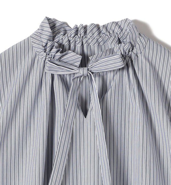 SHIPS for women「〈手洗い可能〉ストライプ フリル ネック リボン 半袖 ブラウス」|シャツ・ブラウス|