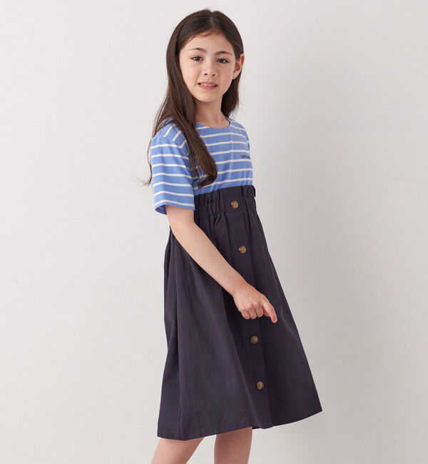 SHIPS any「SHIPS any: ロゴ 刺繍 ボーダー ドッキング ワンピース <KIDS>」|ワンピース|ネイビー