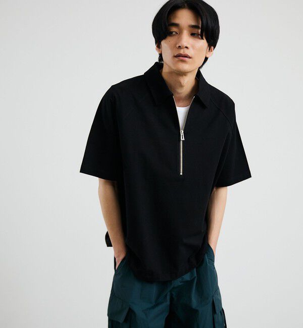 SHIPS「City Ambient Products: リラックス ハーフ ジップ ポロシャツ」|ポロシャツ|ブラック