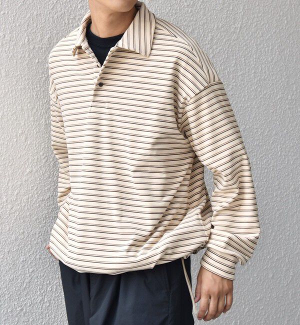 SHIPS any「SHIPS any: ブラッシュド マルチボーダー ヘムタック スピンドル ポロシャツ◇」|ポロシャツ|ベージュ