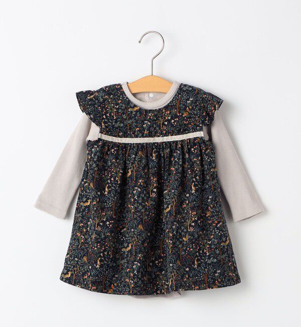 SHIPS KIDS「SHIPS KIDS:70～80cm / コーデュロイ ジャンスカ&times; テレコ ロンパース セット」|ロンパース|ネイビー