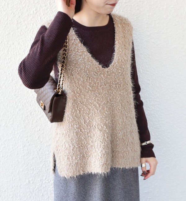 SHIPS Colors 「SHIPS Colors:〈手洗い可能〉ポコポコ ベスト &times; リブニット セット◇」|ニット・セーター|ベージュ