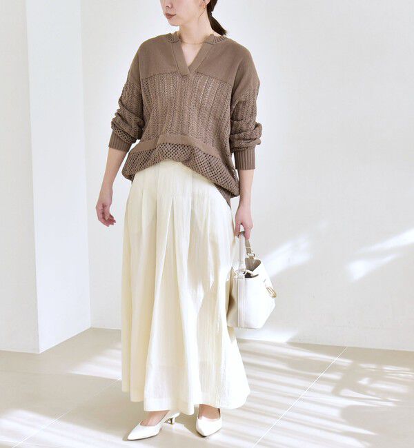 quaranciel「quaranciel:〈手洗い可能〉透かし編み スキッパー ニット プルオーバー」|ニット・セーター|