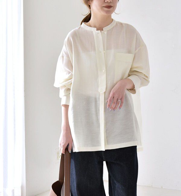 quaranciel「quaranciel:〈洗濯機可能〉リネン ミックス バンドカラー ポケット シャツ」|シャツ・ブラウス|