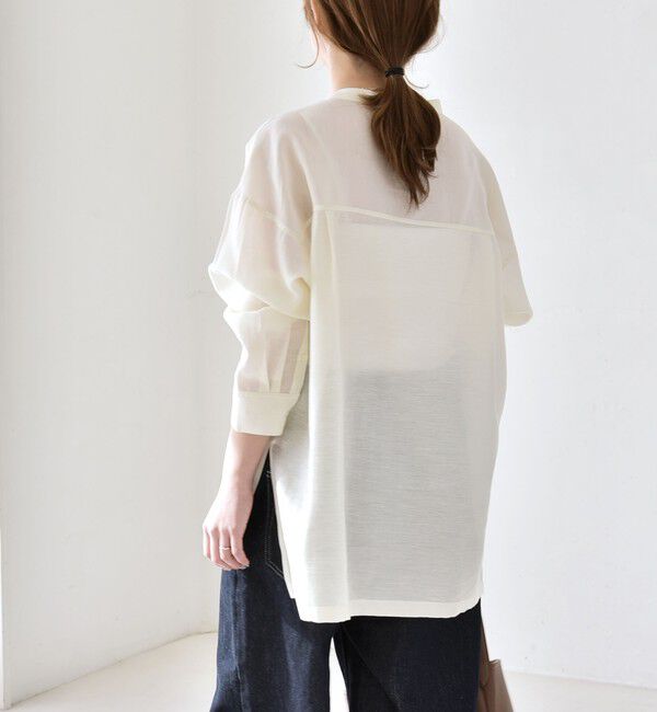 quaranciel「quaranciel:〈洗濯機可能〉リネン ミックス バンドカラー ポケット シャツ」|シャツ・ブラウス|