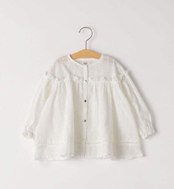SHIPS KIDS「SHIPS KIDS:80～90cm /  ギャザーフリル 刺繍 ブラウス」|シャツ・ブラウス|ホワイト