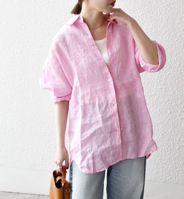 SHIPS any「SHIPS any:〈洗濯機可能〉リネン 刺繍 レギュラー ルーズ シャツ」|シャツ・ブラウス|