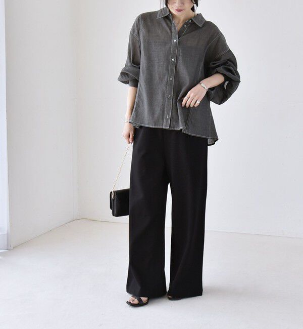 quaranciel「《予約》quaranciel:〈洗濯機可能〉シアー デニム ギャザー レギュラー シャツ」|シャツ・ブラウス|