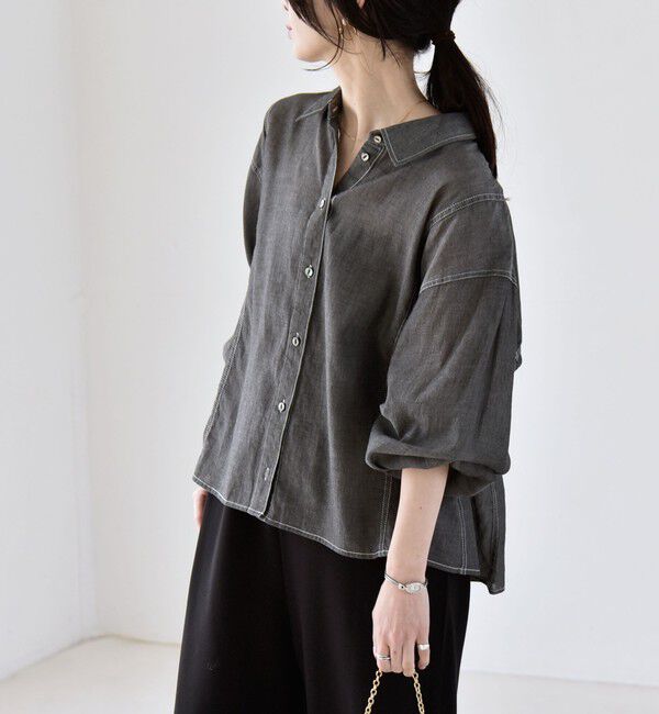 quaranciel「《予約》quaranciel:〈洗濯機可能〉シアー デニム ギャザー レギュラー シャツ」|シャツ・ブラウス|