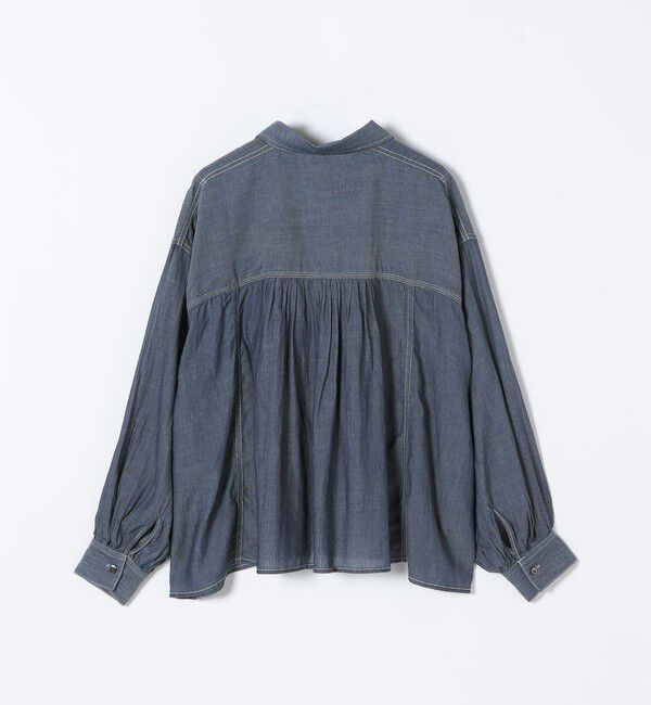 quaranciel「《予約》quaranciel:〈洗濯機可能〉シアー デニム ギャザー レギュラー シャツ」|シャツ・ブラウス|