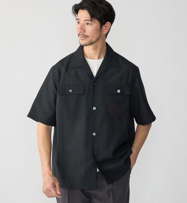 SHIPS「SHIPS:〈撥水 防しわ 洗濯機可能〉DOT AIR(R)ショートスリーブシャツ(セットアップ対応」|シャツ・ブラウス|ブラック