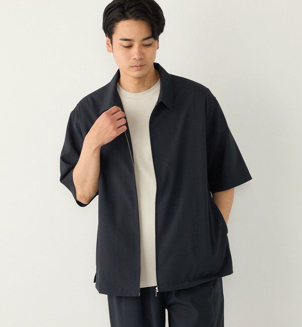 SHIPS Colors 「《予約》SHIPS Colors:〈吸水速乾・洗濯機可能〉2WAY ストレッチ ジップ シャツ◆」|シャツ・ブラウス|ネイビー