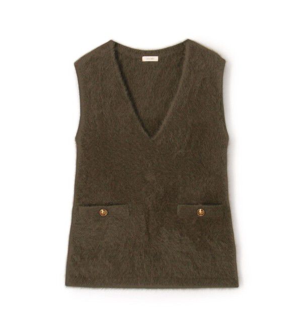 DES PRES「フォックスカシミヤ Vネックベスト」|ベスト・ジレ|57 カーキ