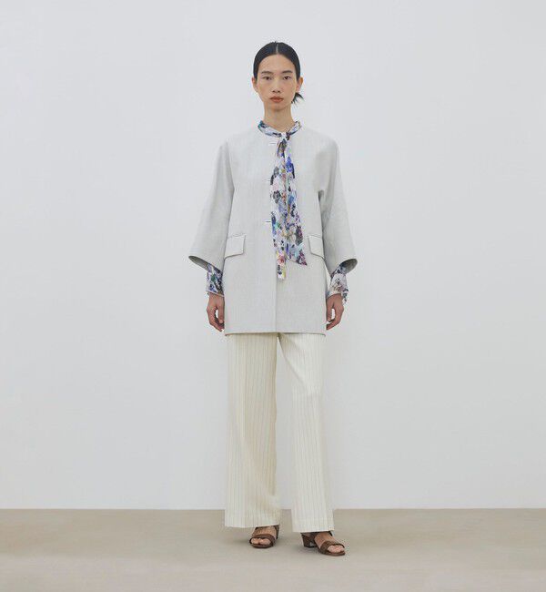 DES PRES「コットンオックスフォード キモノスリーブミディコート」|ノーカラーコート|