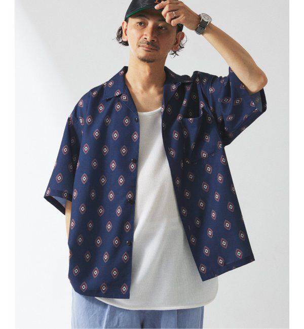 JOURNAL STANDARD relume「ホールパターン プリント オープンカラーシャツ」|シャツ・ブラウス|ネイビー
