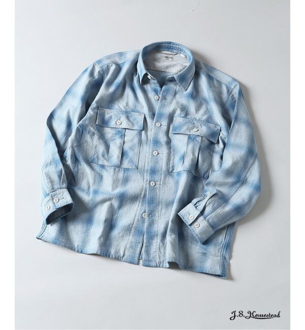 J.S.Homestead「J.S.Homestead / インディゴ チェック ミリタリー シャツ」|シャツ・ブラウス|ネイビー B