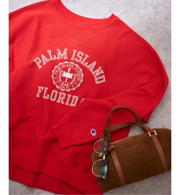 FRAMeWORK「Champion 別注リバースウィーブ ロゴスウェットポケットプルオーバー」|スウェット・ジャージ|レッド