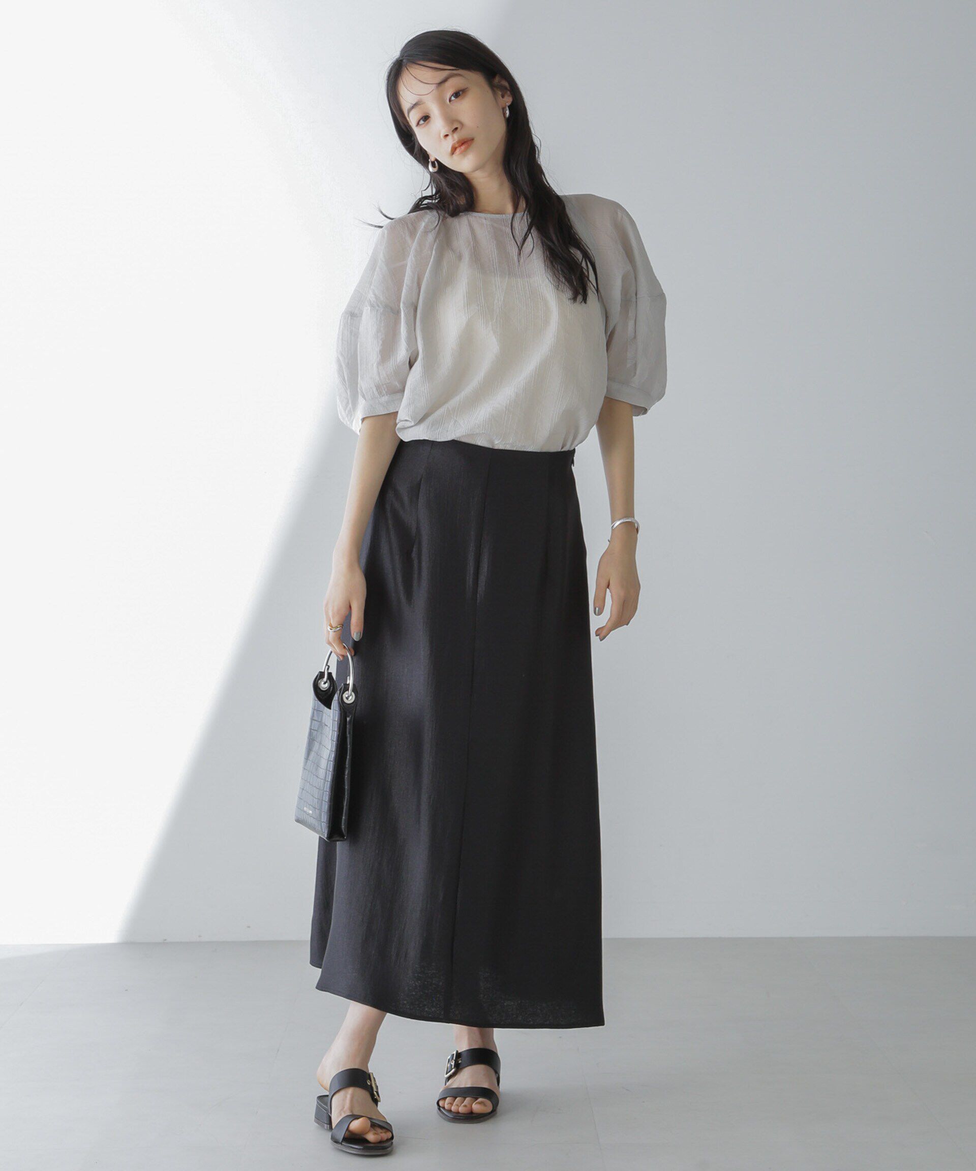 nano･universe「シアーストライプタックスリーブブラウス」|シャツ・ブラウス|