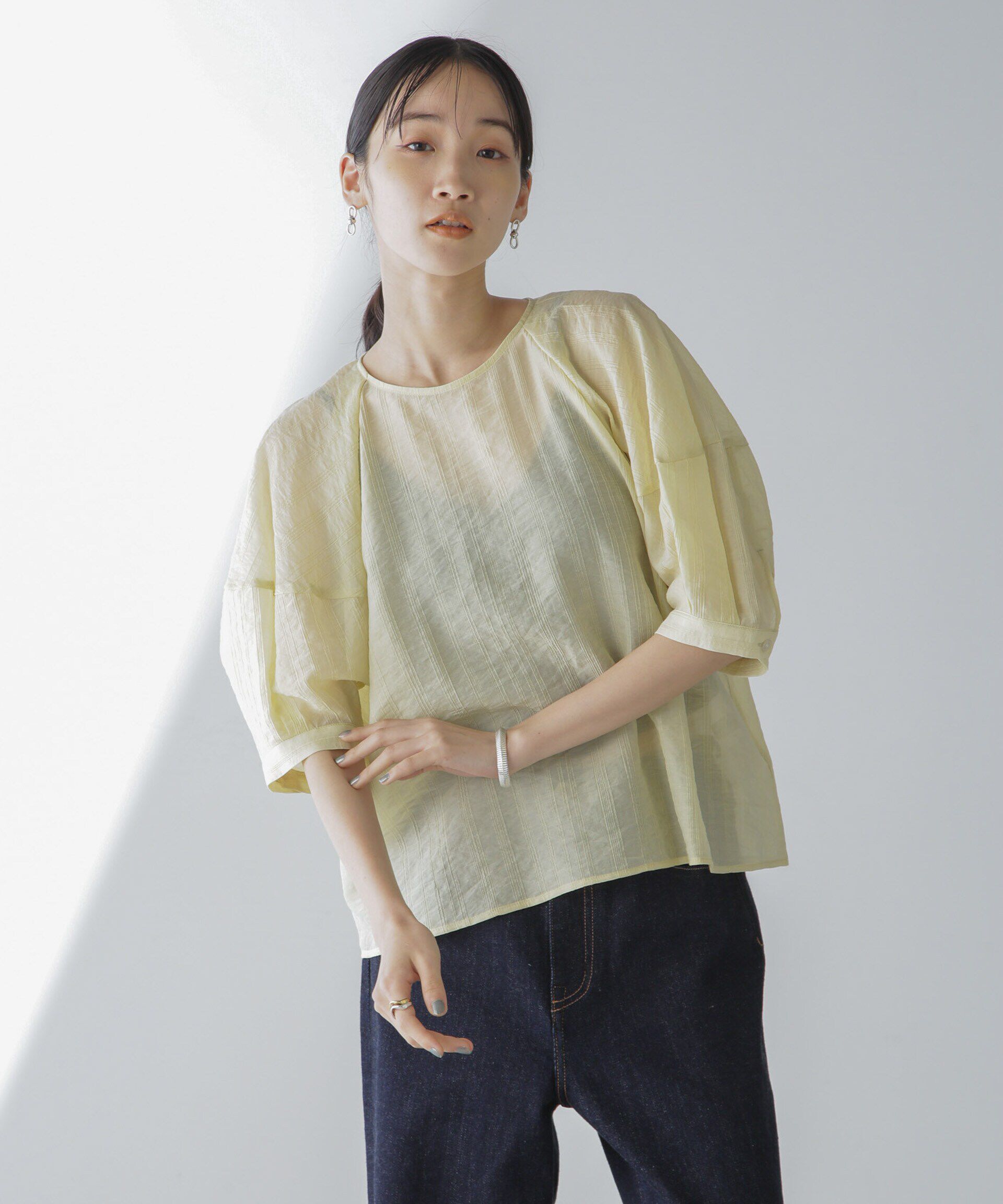 nano･universe「シアーストライプタックスリーブブラウス」|シャツ・ブラウス|