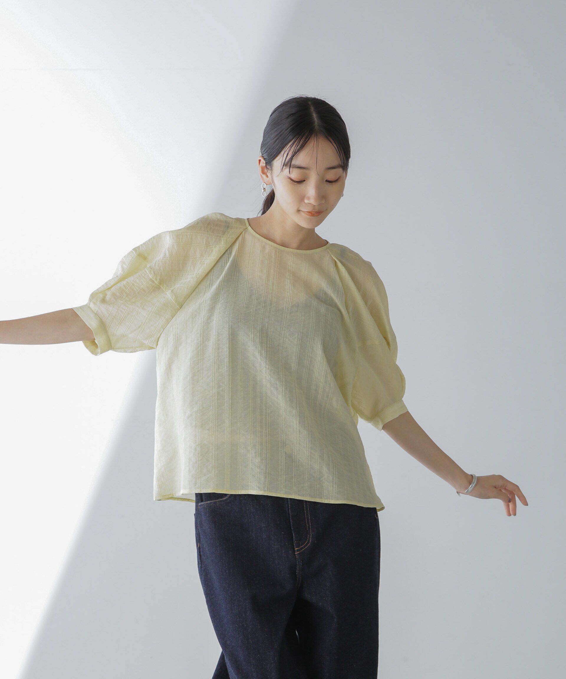 nano･universe「シアーストライプタックスリーブブラウス」|シャツ・ブラウス|