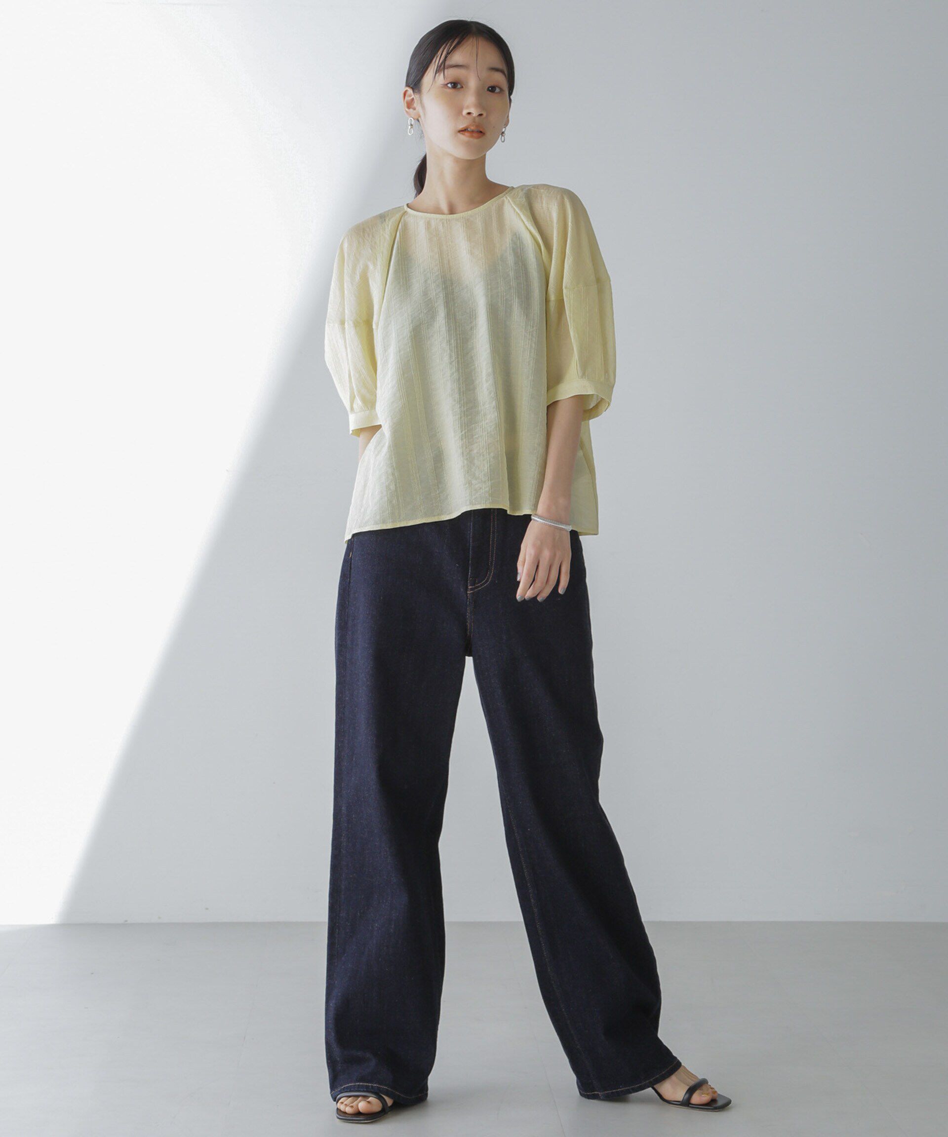 nano･universe「シアーストライプタックスリーブブラウス」|シャツ・ブラウス|