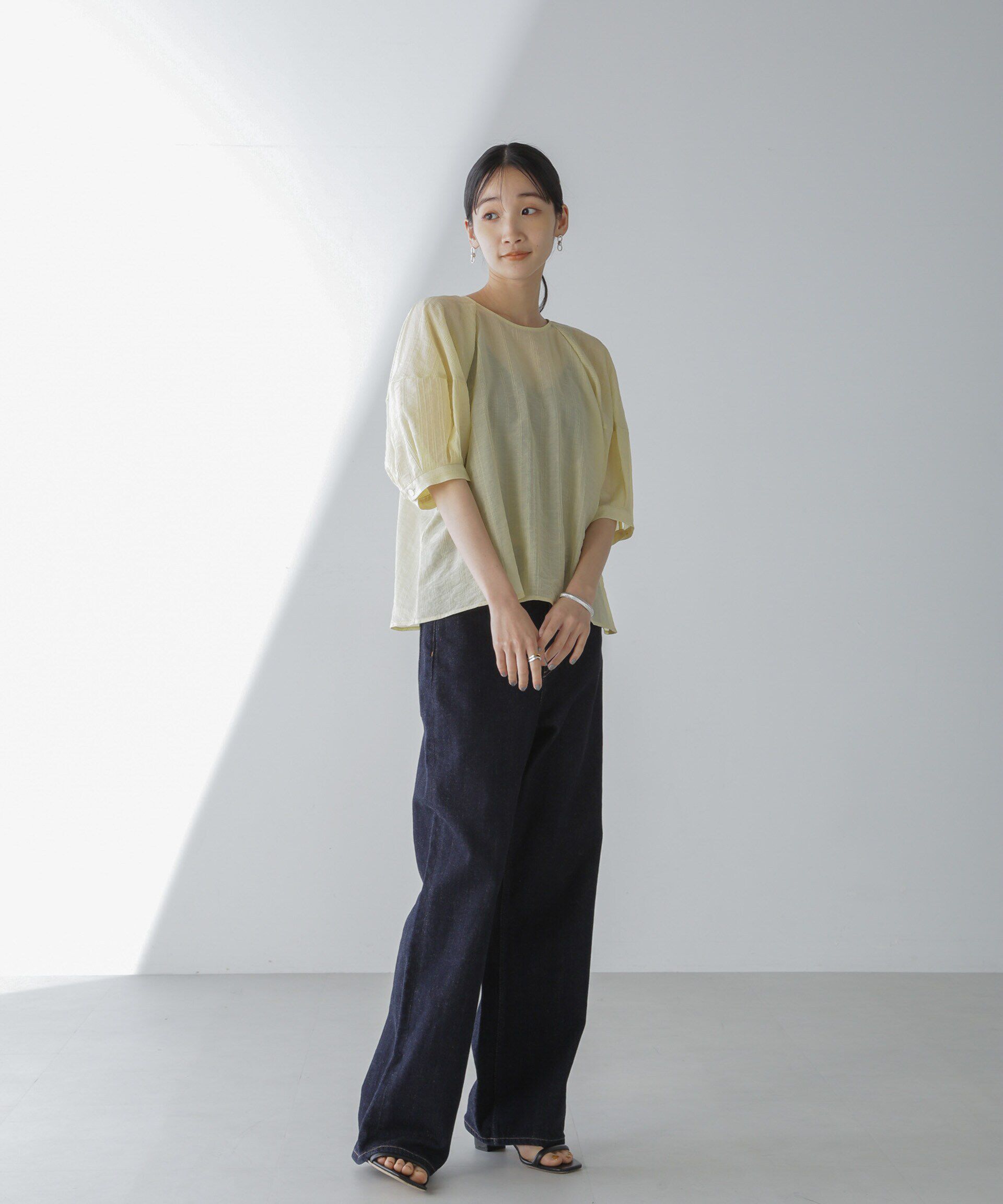 nano･universe「シアーストライプタックスリーブブラウス」|シャツ・ブラウス|