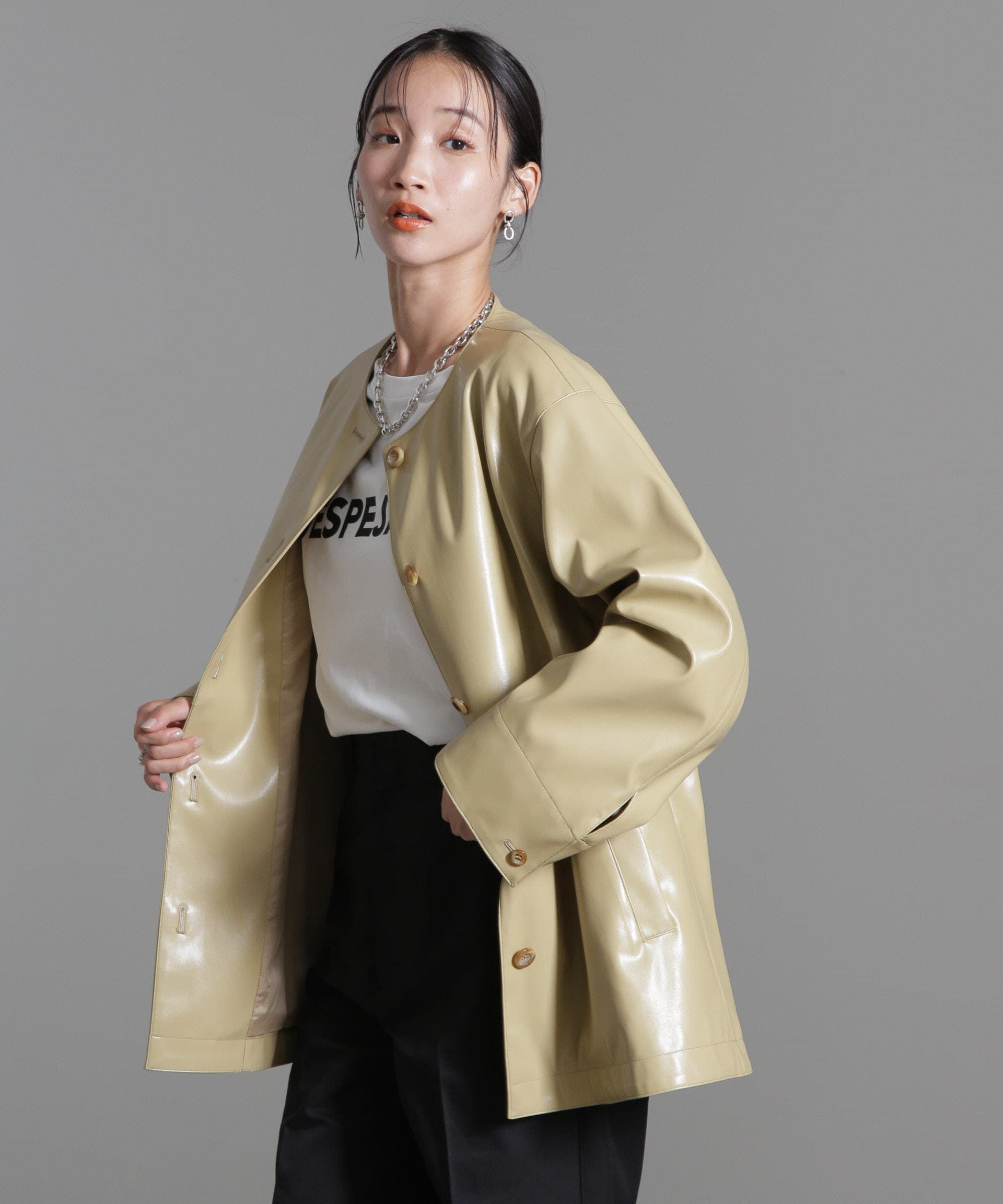 nano･universe「フェイクレザーベルテッドジャケット(セットアップ可)」|テーラードジャケット|