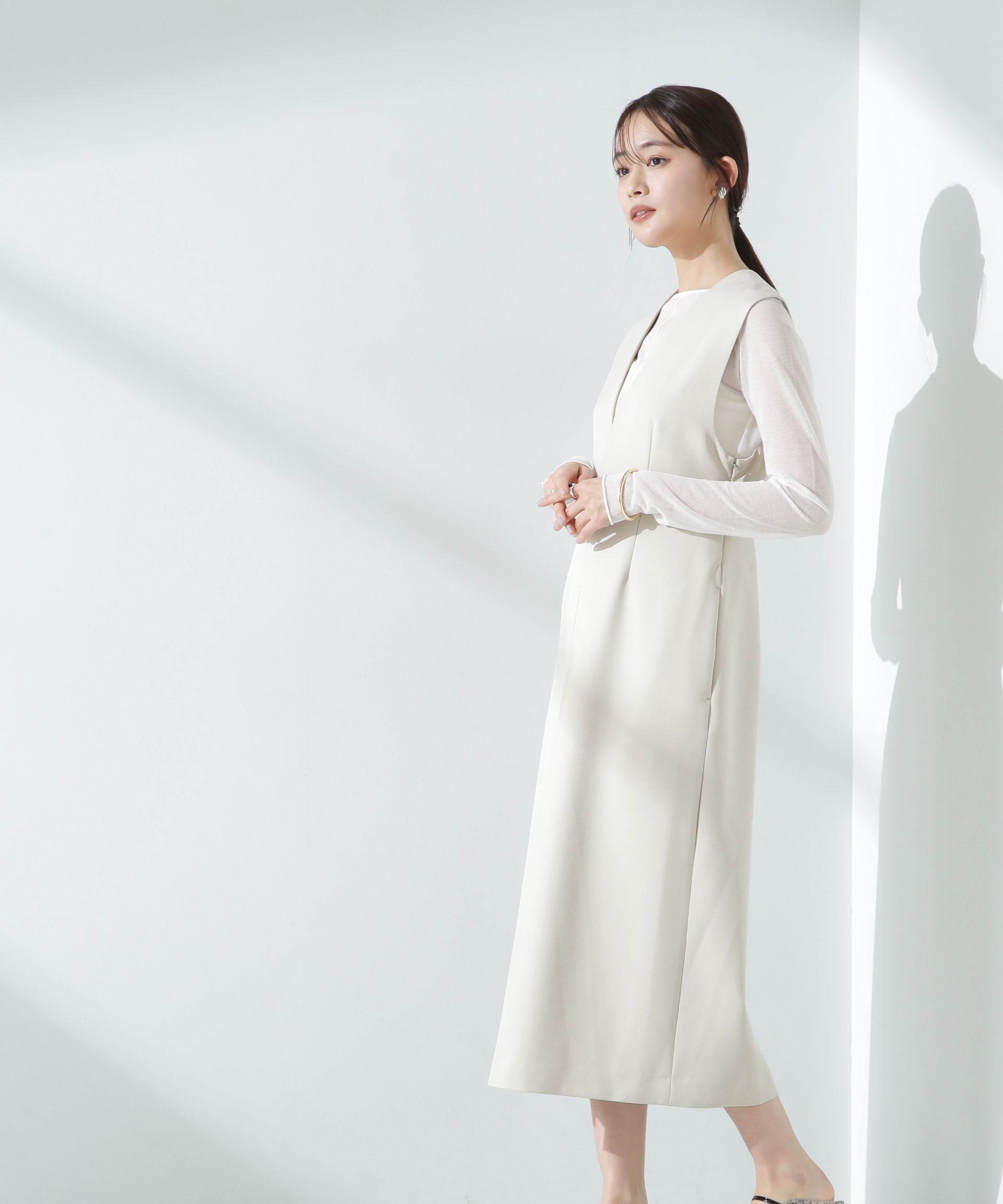 nano･universe「デイリーファンクション Vネックタックワンピース(セットアップ可)」|ワンピース|