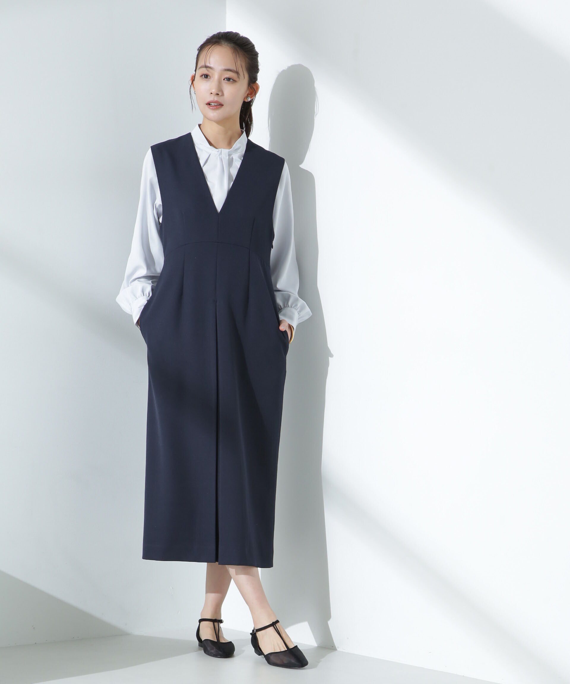 nano･universe「デイリーファンクション Vネックタックワンピース(セットアップ可)」|ワンピース|